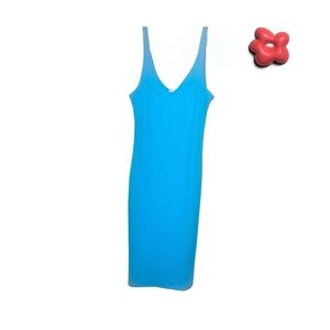 Zara Bright Sky Blue Summer Ribbed Dress